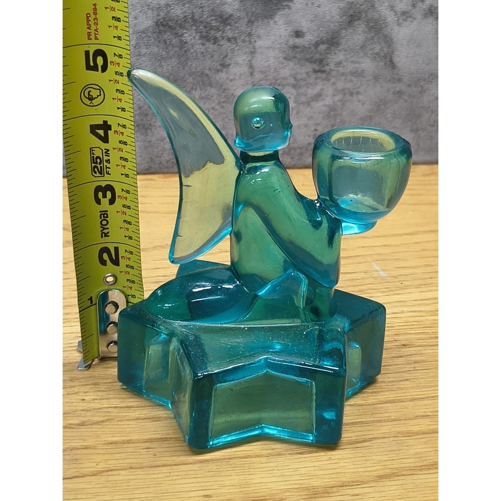 Vintage Blue Glass L. E. Smith Angel Candle Holder With Star Base - Picture 4 of 4
